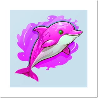 Pink Paradise: Playful Cartoon Dolphin Fish Design Posters and Art